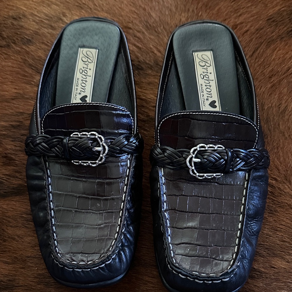 Brighton Black Braided Leather Slip-On Loafers